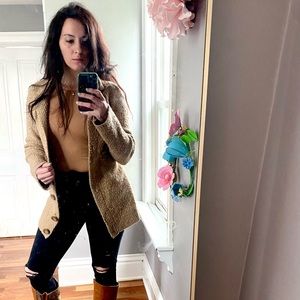 Moda Acrylic Wool Blend Camel Sweater Jacket, M